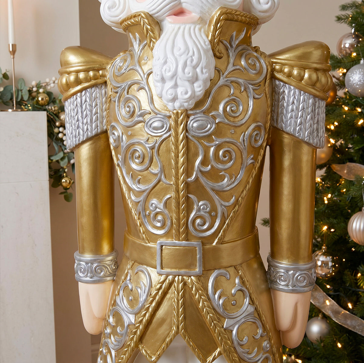 5.5ft Large Traditional Christmas Nutcracker Soldier Matt Gold and Silver with LED Lights