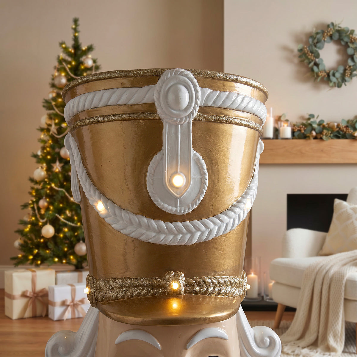 6ft Traditional Soldier Nutcracker Gold and Ivory with Warm White LED Lights