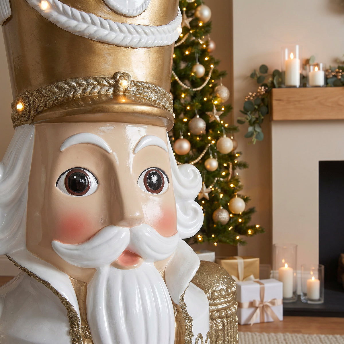 6ft Traditional Soldier Nutcracker Gold and Ivory with Warm White LED Lights
