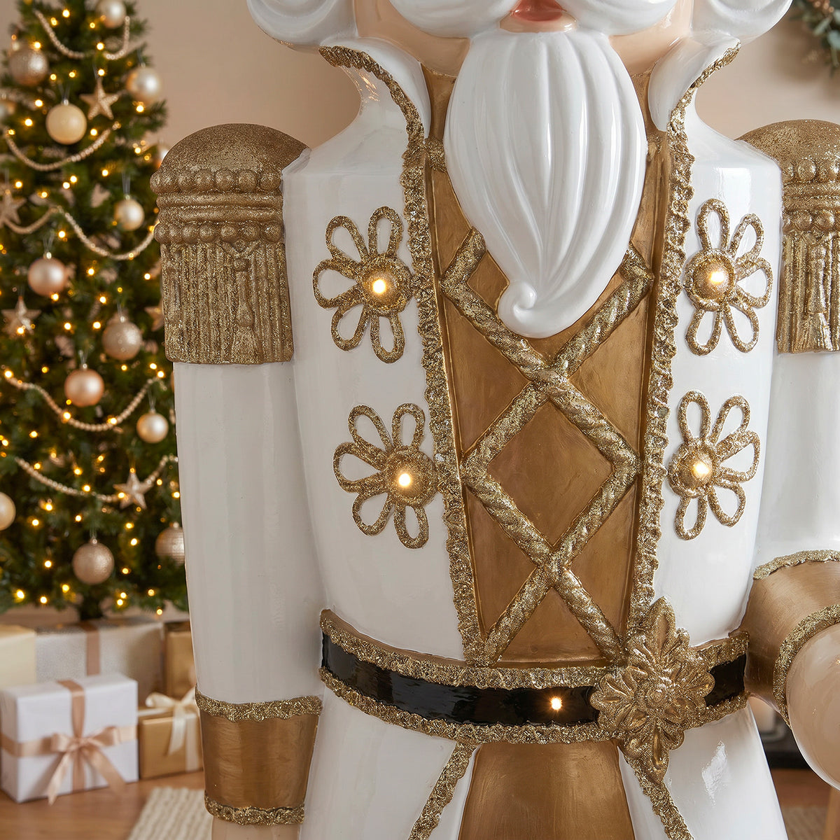 6ft Traditional Soldier Nutcracker Gold and Ivory with Warm White LED Lights