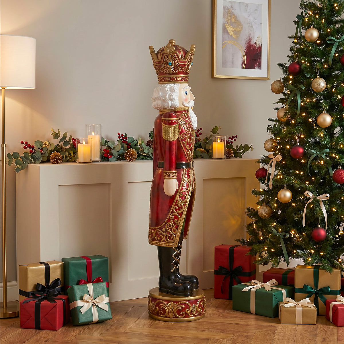 5.5ft Large Traditional Christmas Nutcracker King - Red and Gold with LED Lights