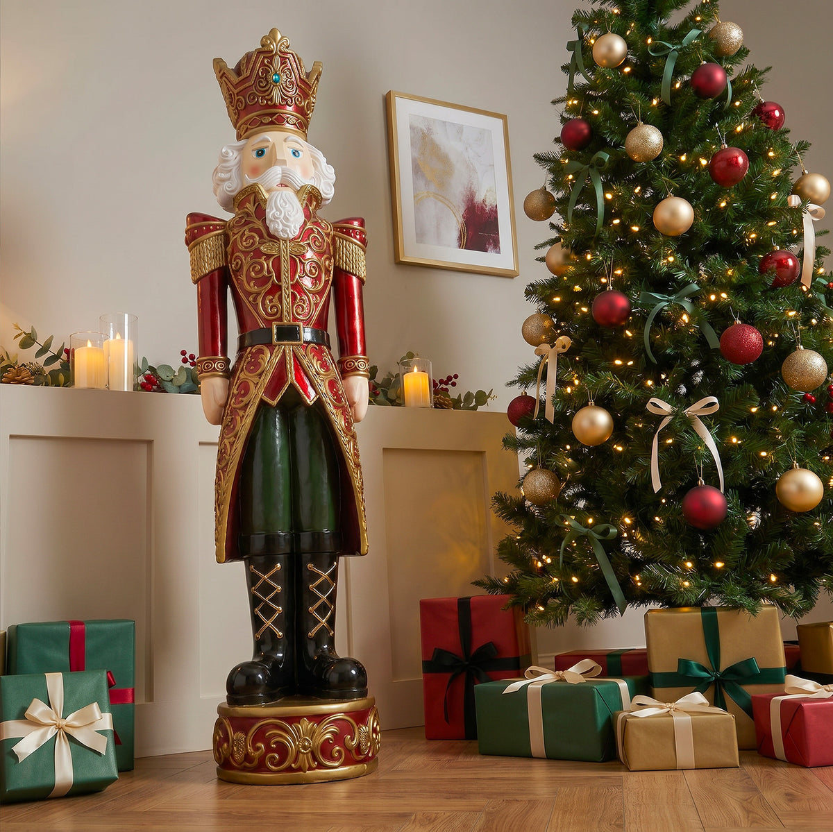 5.5ft Large Traditional Christmas Nutcracker King - Red and Gold with LED Lights