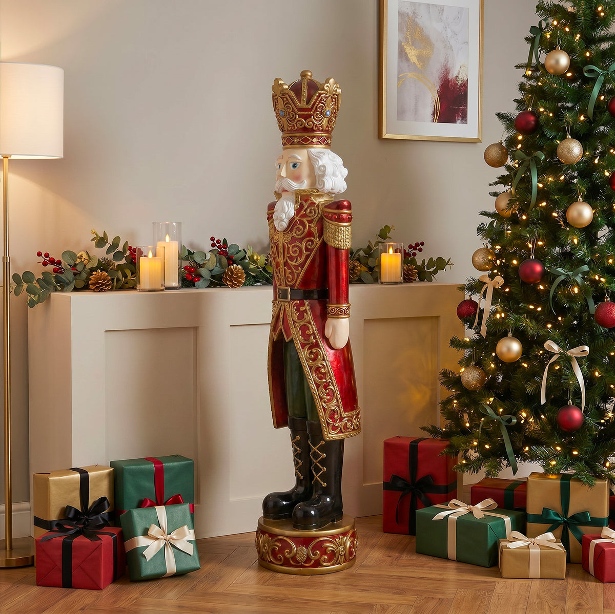 5.5ft Large Traditional Christmas Nutcracker King - Red and Gold with LED Lights