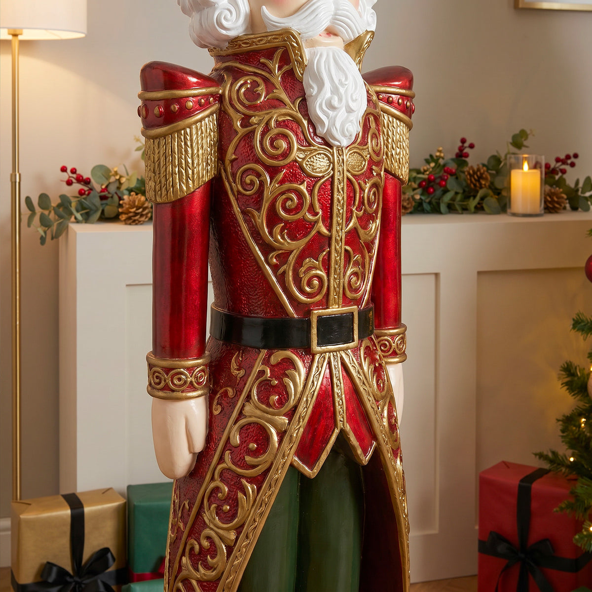 5.5ft Large Traditional Christmas Nutcracker King - Red and Gold with LED Lights