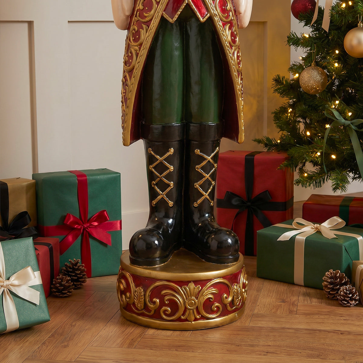 5.5ft Large Traditional Christmas Nutcracker King - Red and Gold with LED Lights