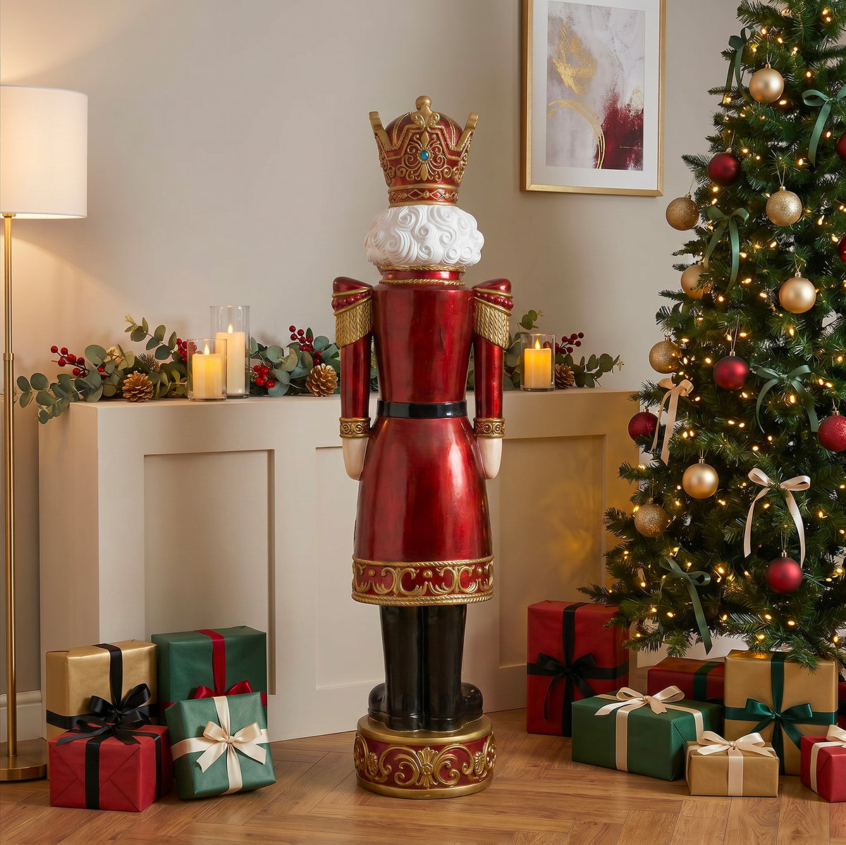 5.5ft Large Traditional Christmas Nutcracker King - Red and Gold with LED Lights