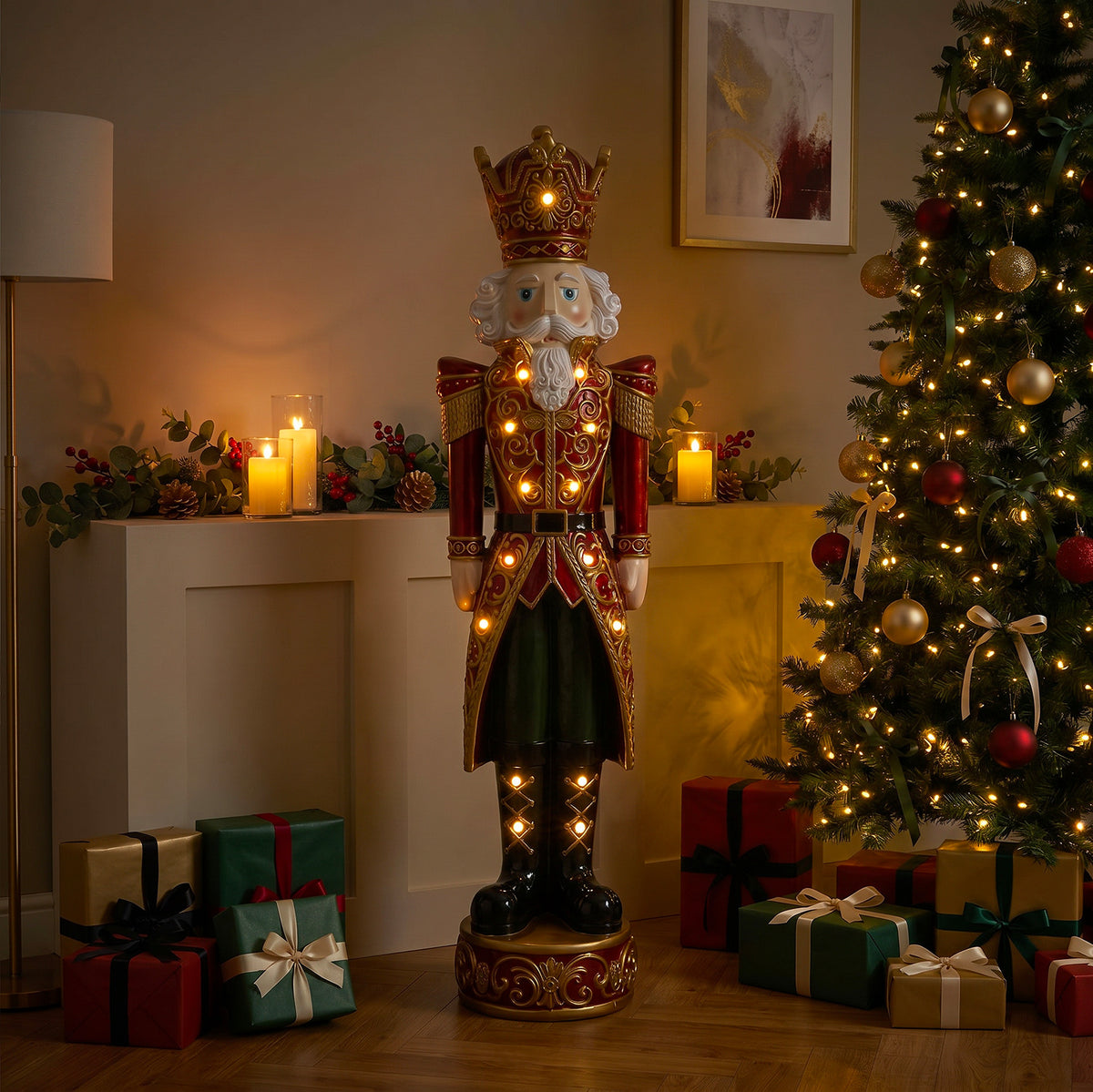 5.5ft Large Traditional Christmas Nutcracker King - Red and Gold with LED Lights