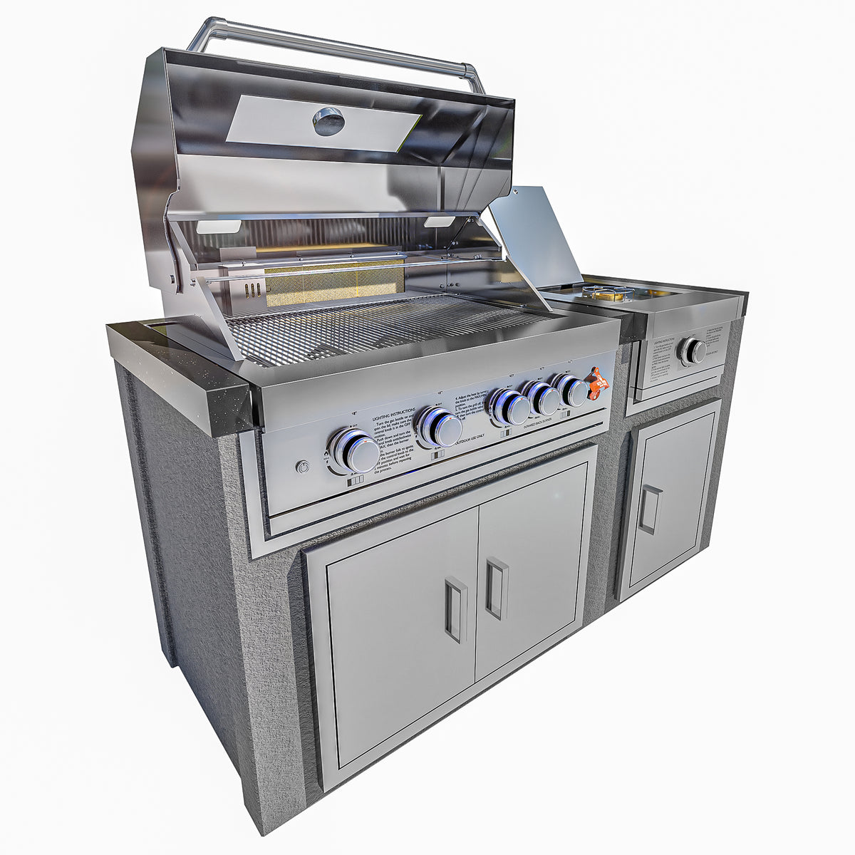 Draco Grills Avalon Stainless Steel L-Shape Corner Outdoor Kitchen with 4 Burner BBQ and Fridge