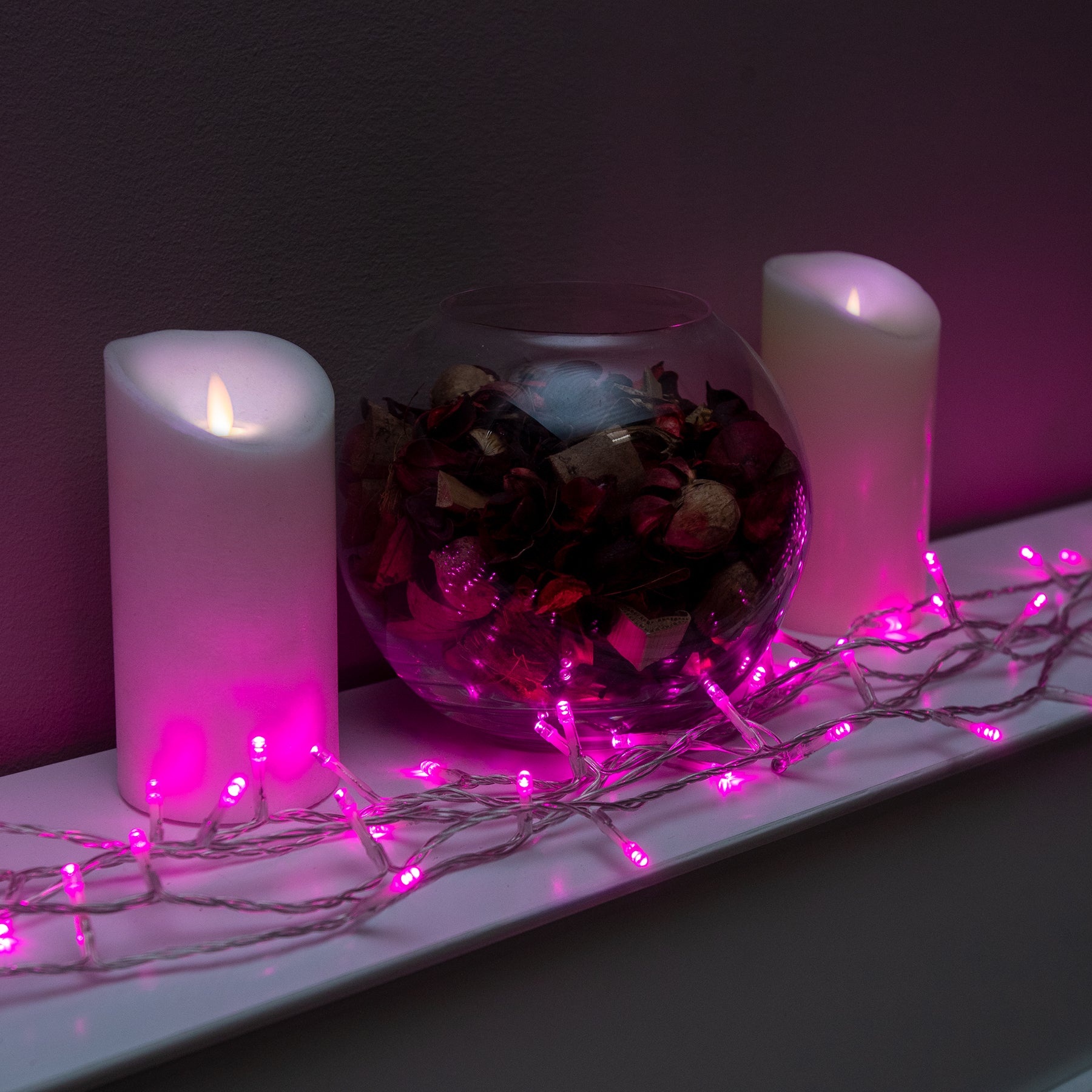 120 LED Pink Multi-Function Christmas String Lights with Clear Cable ...