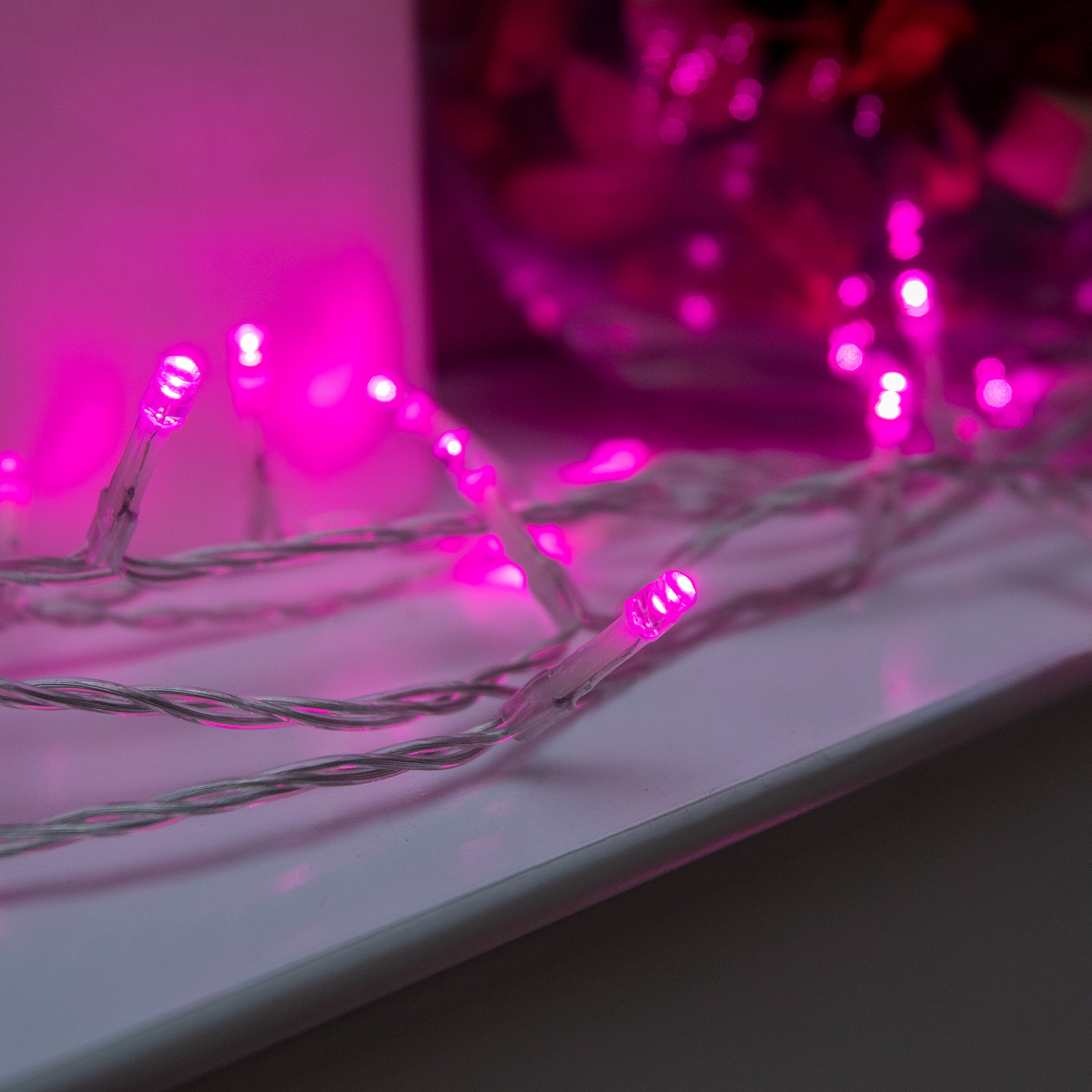Pink Christmas Lights Strand Plug In LED Pink Firefly String Lights