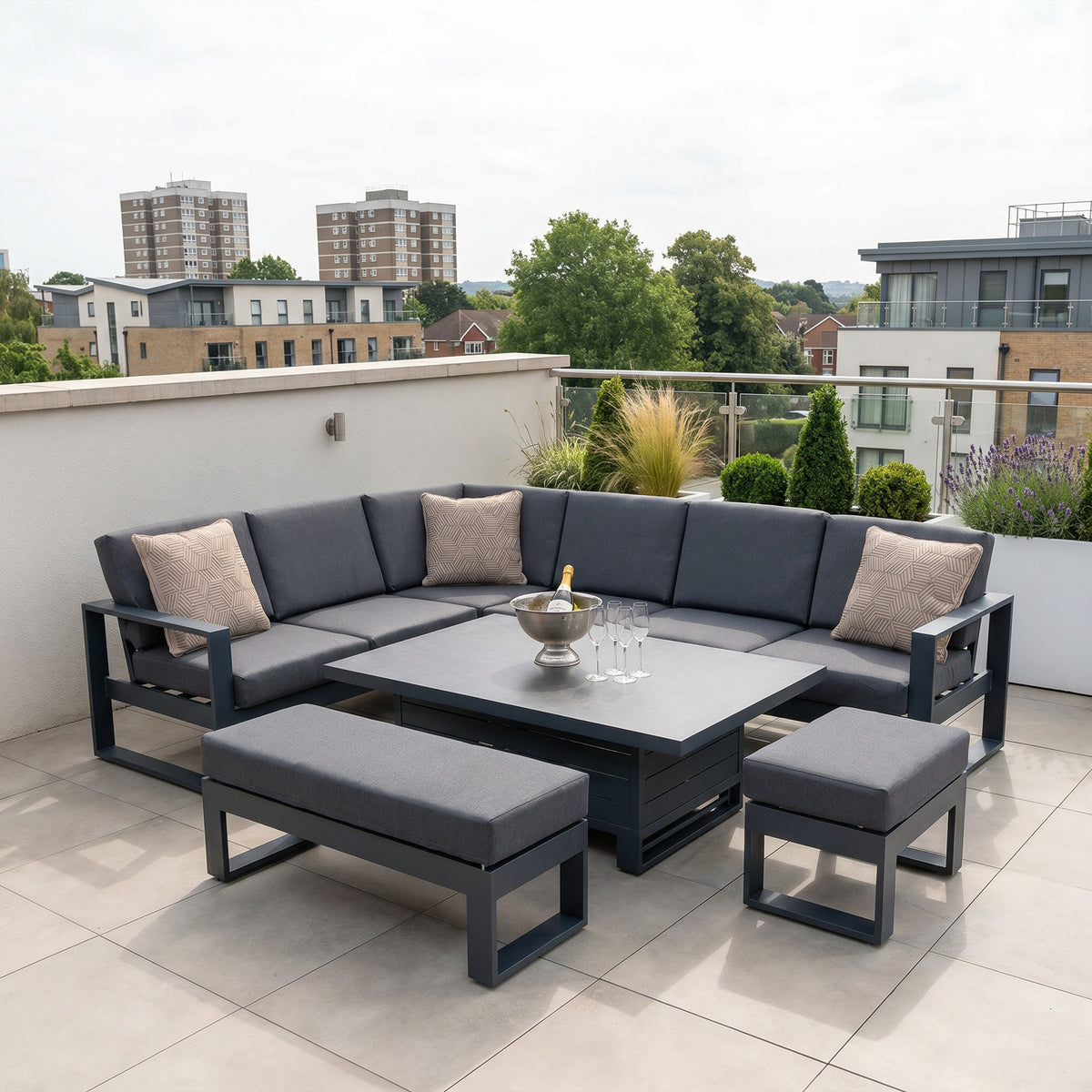 Bracken Outdoors Portland Aluminium Corner Garden Furniture Set with Adjustable Table