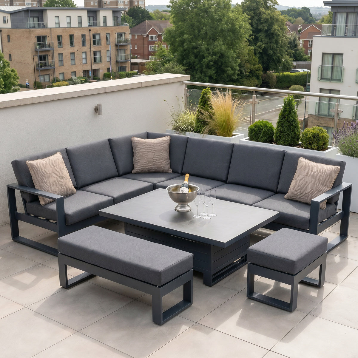 Bracken Outdoors Portland Aluminium Corner Garden Furniture Set with Adjustable Table