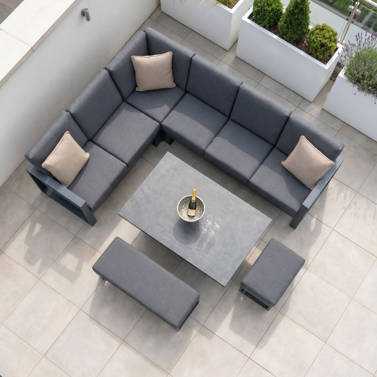 Bracken Outdoors Portland Aluminium Corner Garden Furniture Set with Adjustable Table