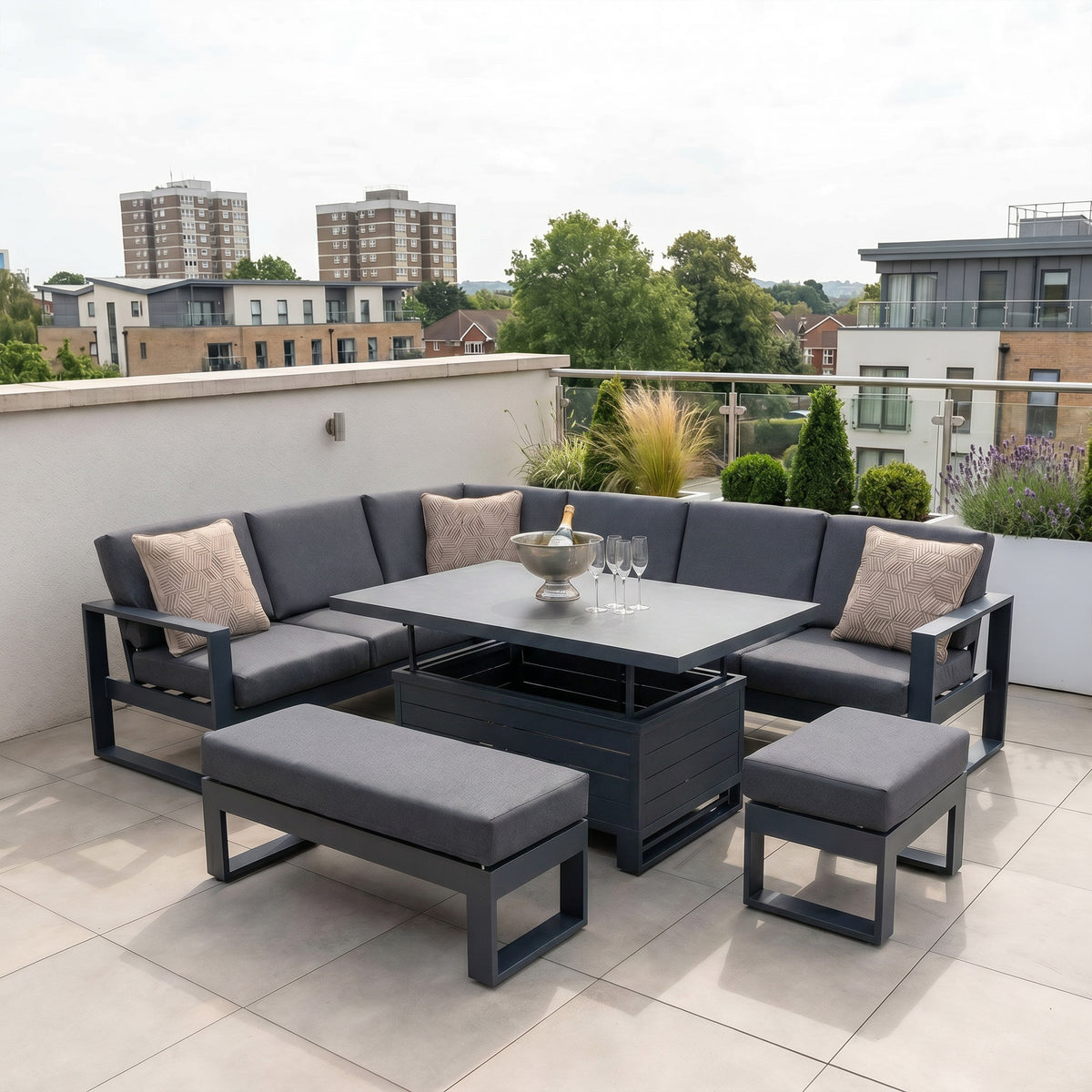 Bracken Outdoors Portland Aluminium Corner Garden Furniture Set with Adjustable Table