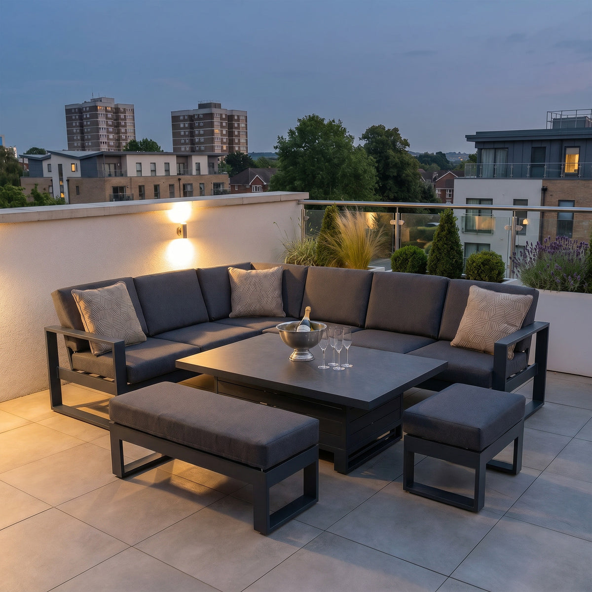 Bracken Outdoors Portland Aluminium Corner Garden Furniture Set with Adjustable Table