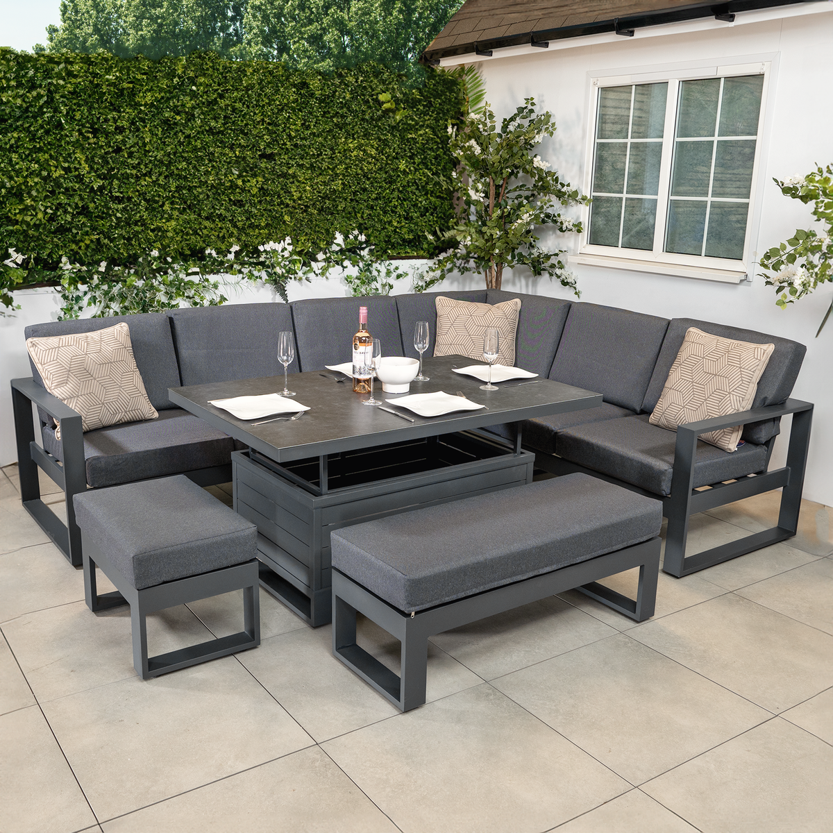 Bracken Outdoors Portland Aluminium Corner Garden Furniture Set with Adjustable Table