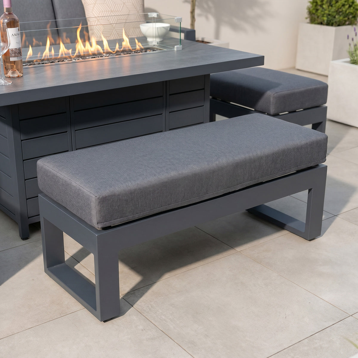 Bracken Outdoors Portland Aluminium Corner Garden Furniture Set with Fire Pit Table