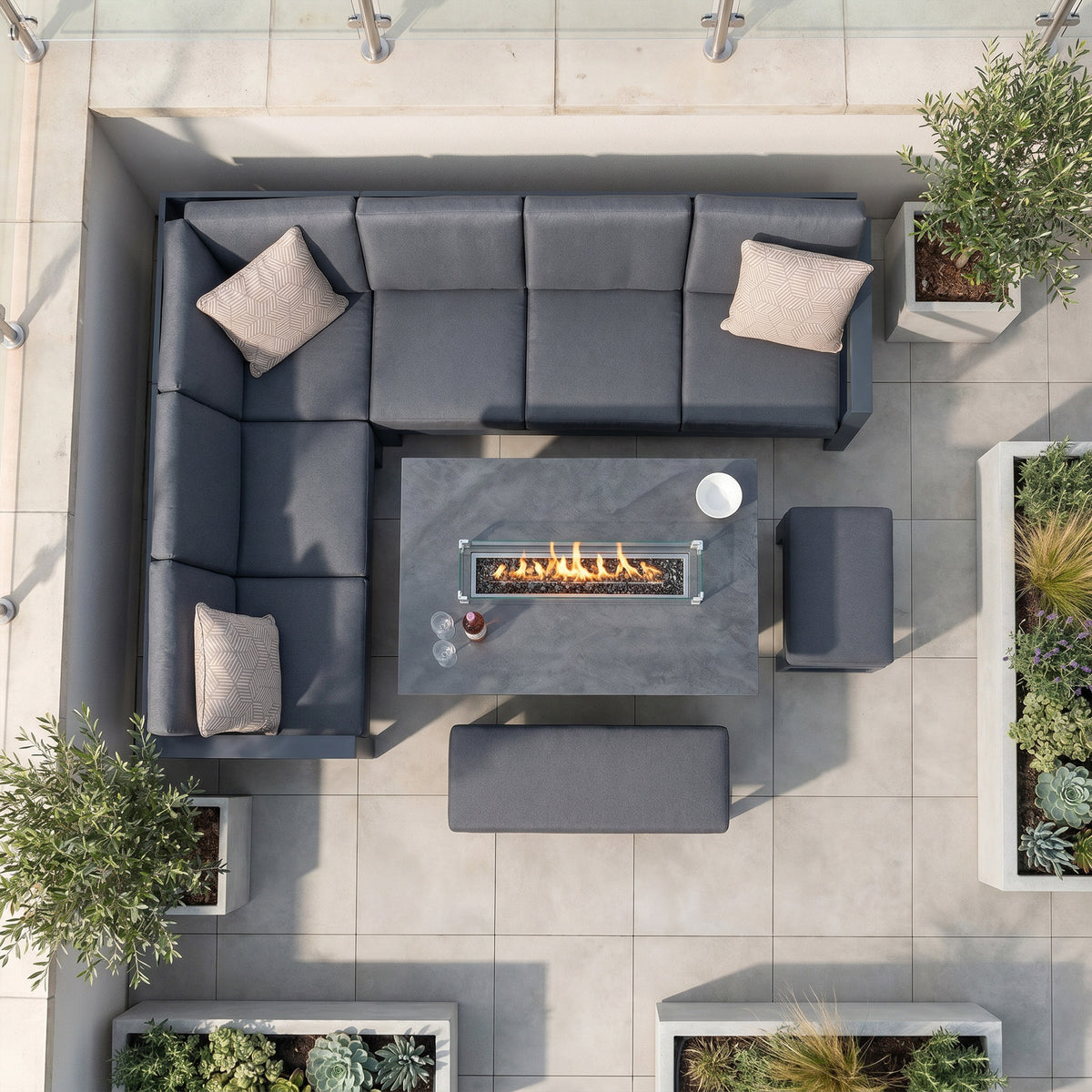 Bracken Outdoors Portland Aluminium Corner Garden Furniture Set with Fire Pit Table