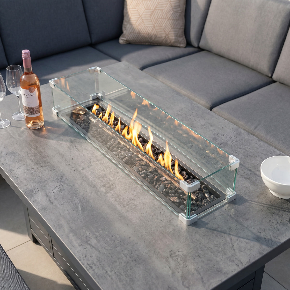 Bracken Outdoors Portland Aluminium Corner Garden Furniture Set with Fire Pit Table
