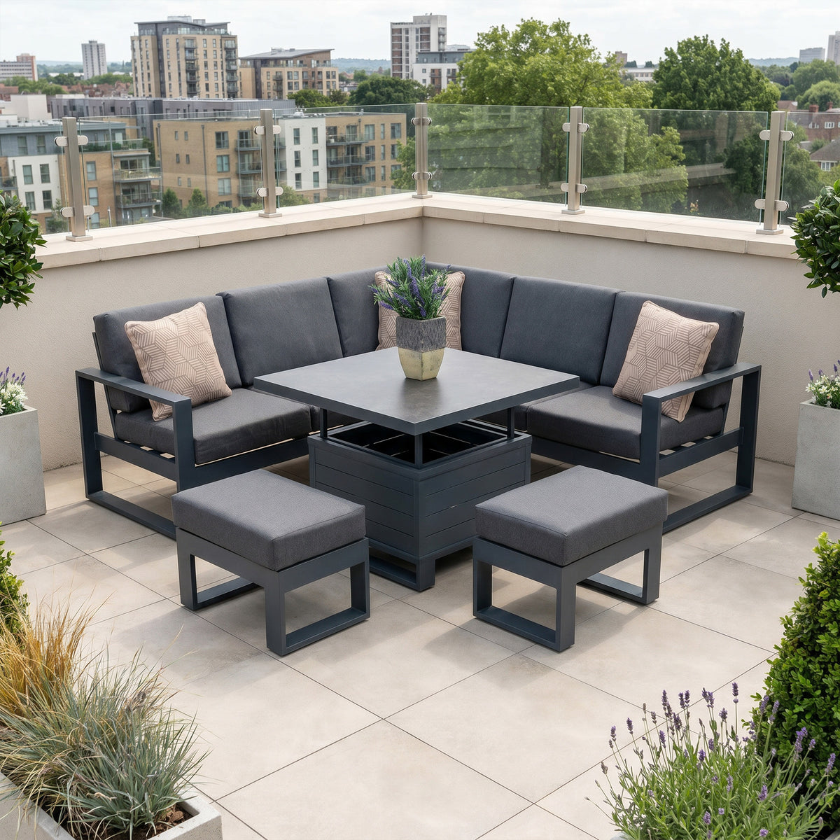 Bracken Outdoors Portland Aluminium Compact Corner Garden Furniture Set with Adjustable Table