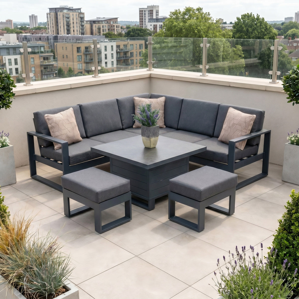 Bracken Outdoors Portland Aluminium Compact Corner Garden Furniture Set with Adjustable Table