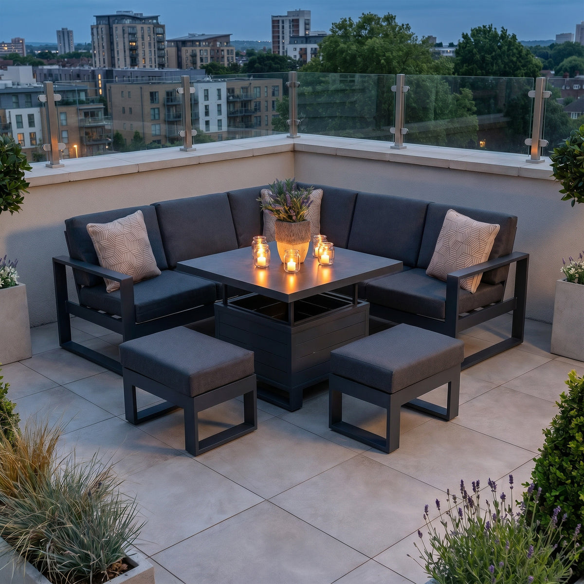 Bracken Outdoors Portland Aluminium Compact Corner Garden Furniture Set with Adjustable Table