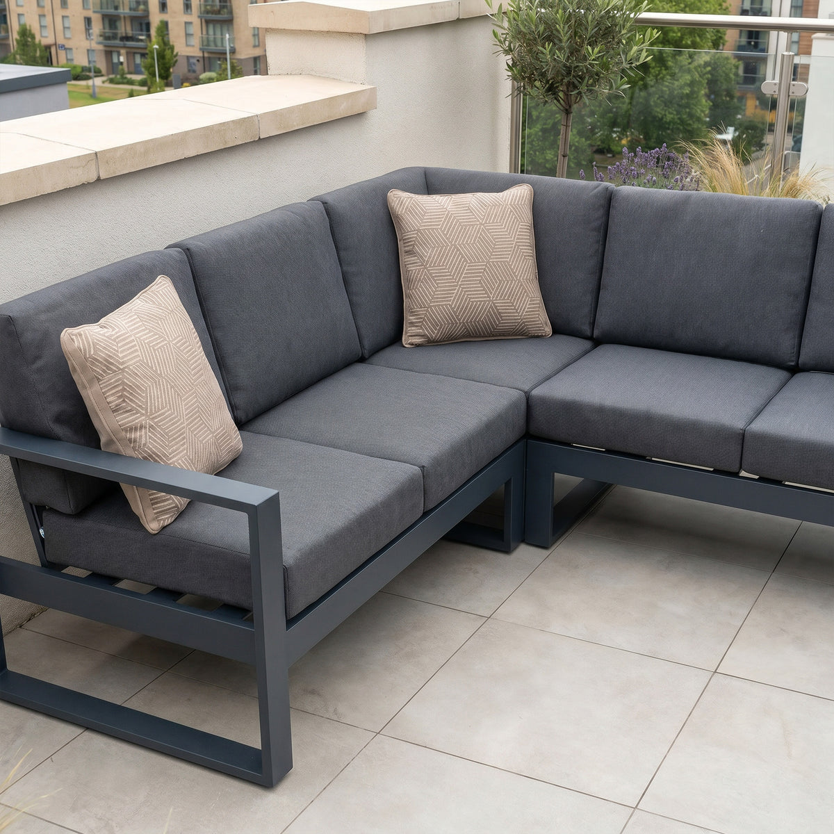 Bracken Outdoors Portland Aluminium Compact Corner Garden Furniture Set with Fire Pit Table