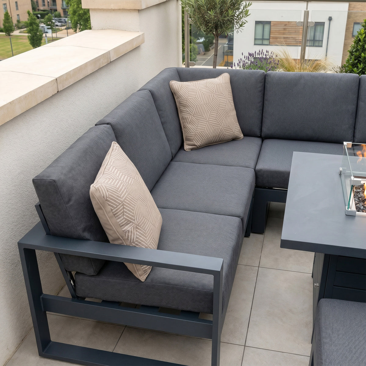 Bracken Outdoors Portland Aluminium Compact Corner Garden Furniture Set with Fire Pit Table