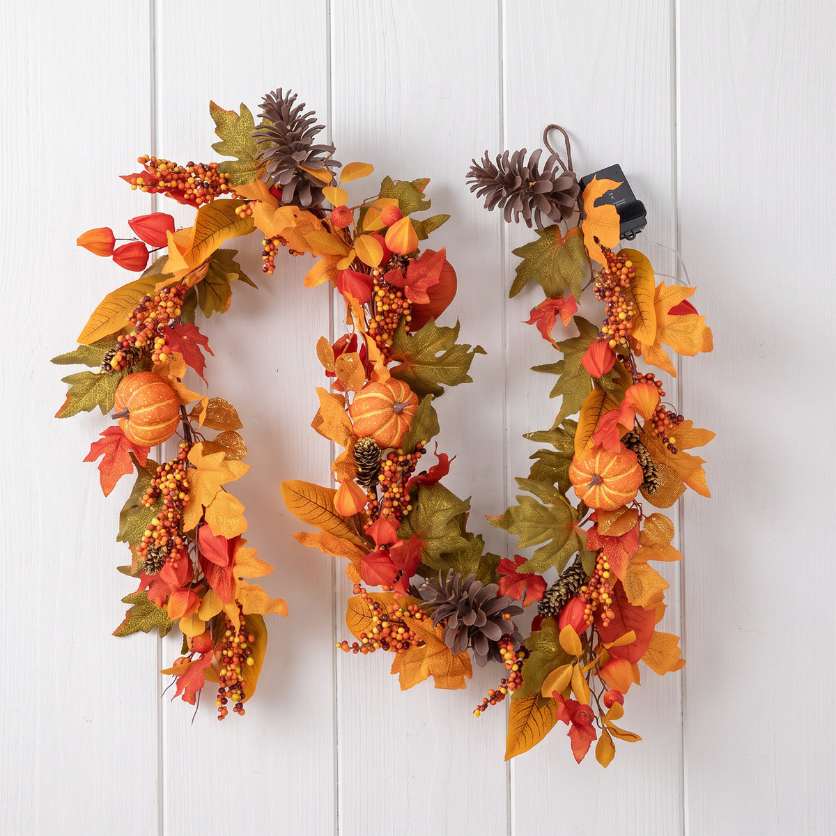 The Christmas Centre 6ft Prelit Fireside Autumn Garland with Warm White Battery Operated LED Lights