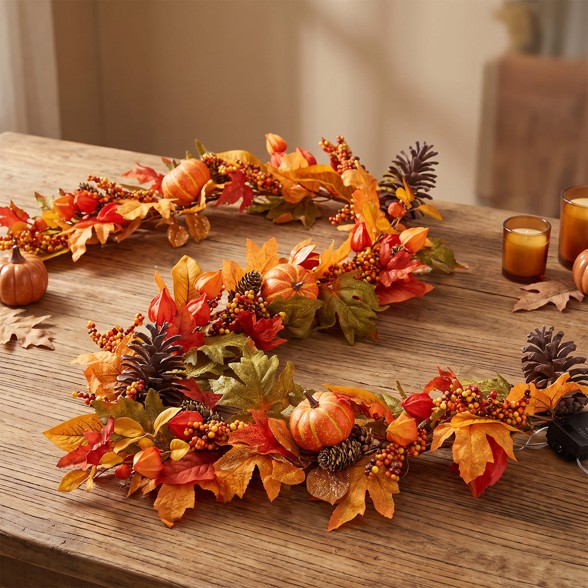 The Christmas Centre 6ft Prelit Fireside Autumn Garland with Warm White Battery Operated LED Lights