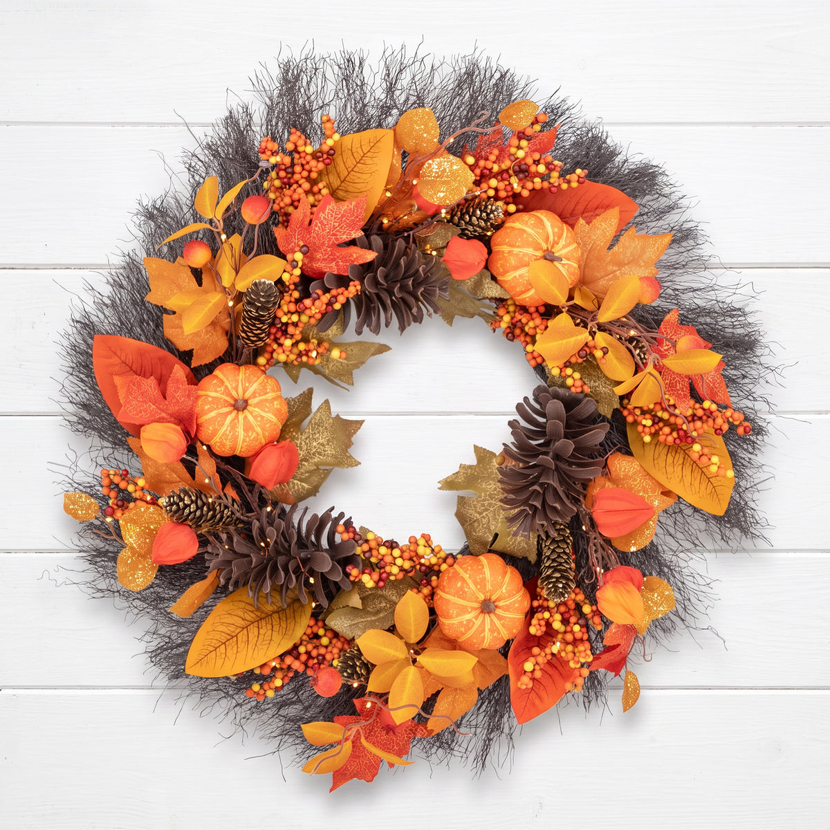 The Christmas Centre 26in Prelit Fireside Autumn Wreath with Warm White Battery Operated LED Lights