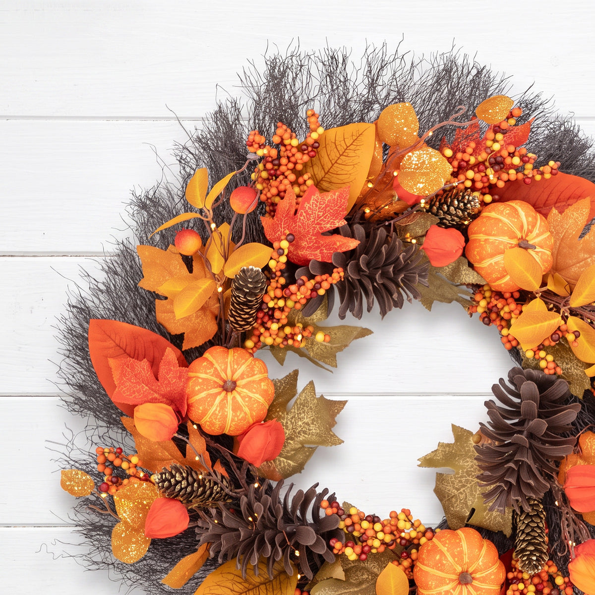 The Christmas Centre 26in Prelit Fireside Autumn Wreath with Warm White Battery Operated LED Lights