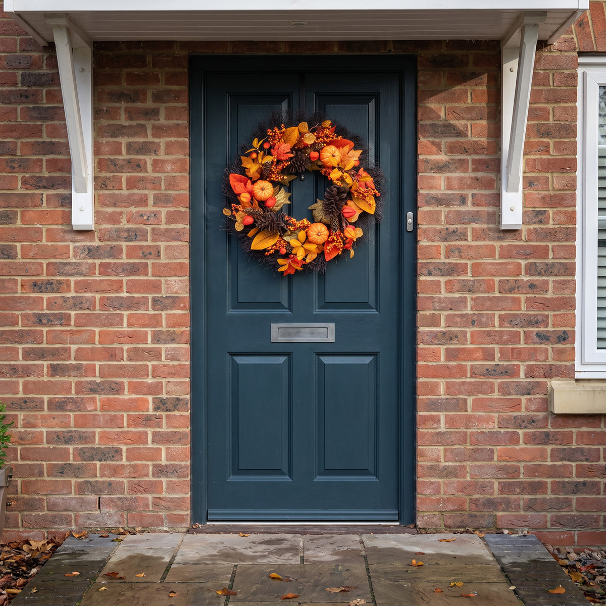 The Christmas Centre 26in Prelit Fireside Autumn Wreath with Warm White Battery Operated LED Lights