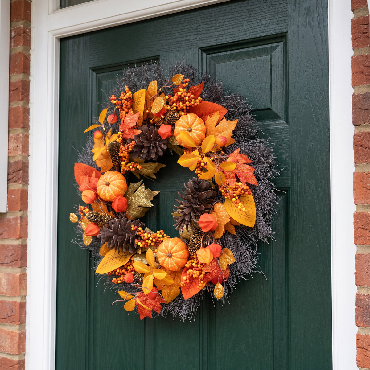 The Christmas Centre 26in Prelit Fireside Autumn Wreath with Warm White Battery Operated LED Lights
