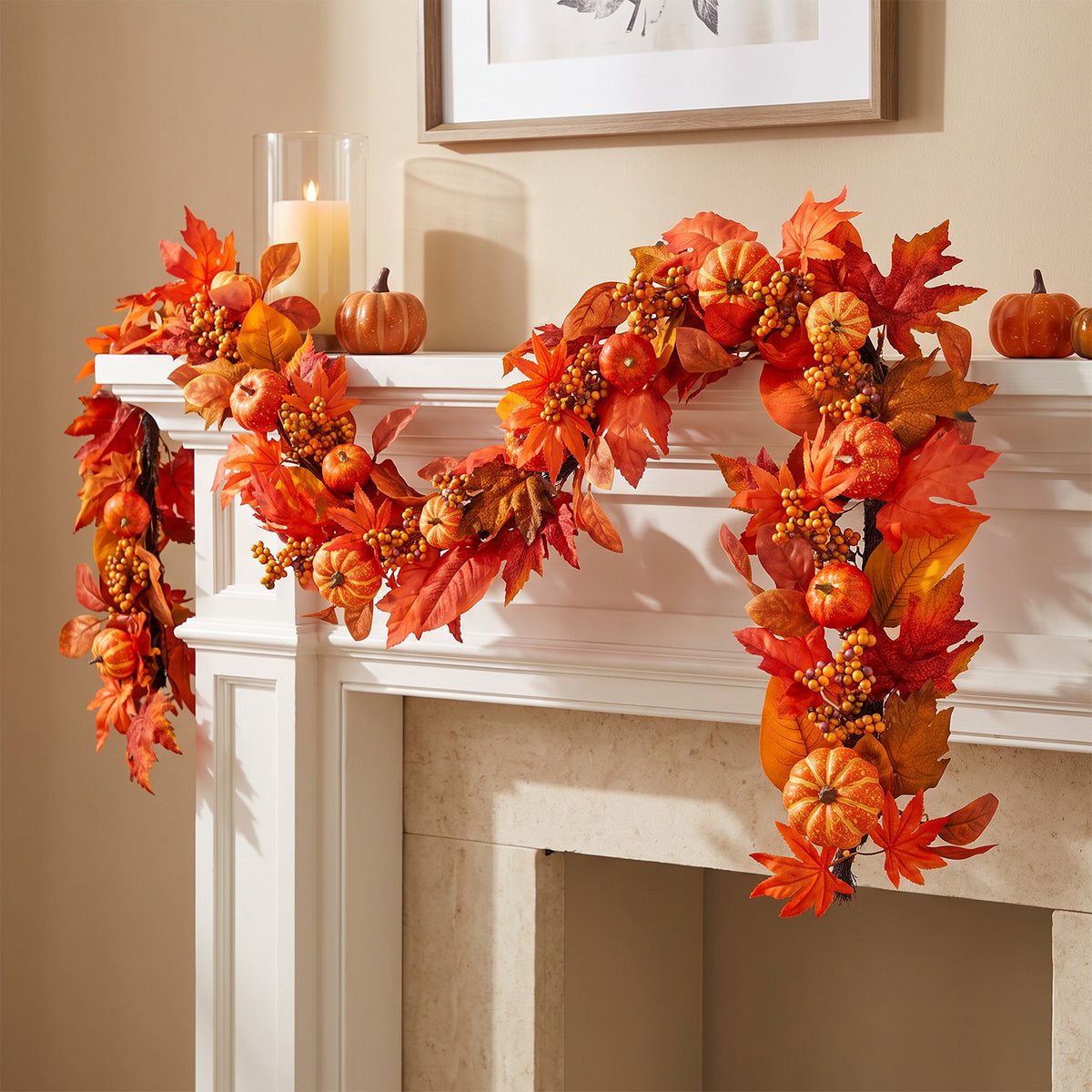 The Christmas Centre 6ft Prelit Amber Autumn Garland with Warm White Battery Operated LED Lights