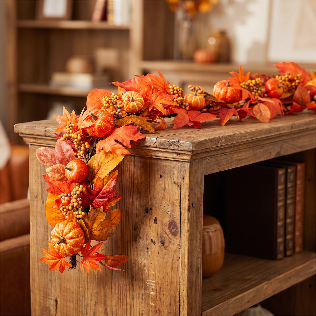 The Christmas Centre 6ft Prelit Amber Autumn Garland with Warm White Battery Operated LED Lights