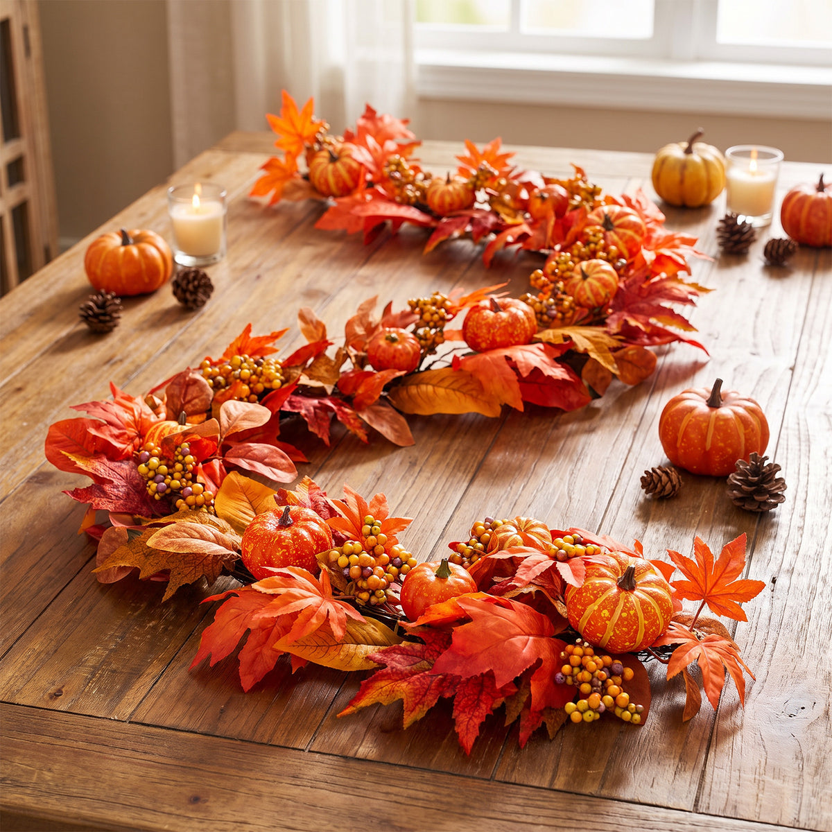 The Christmas Centre 6ft Prelit Amber Autumn Garland with Warm White Battery Operated LED Lights