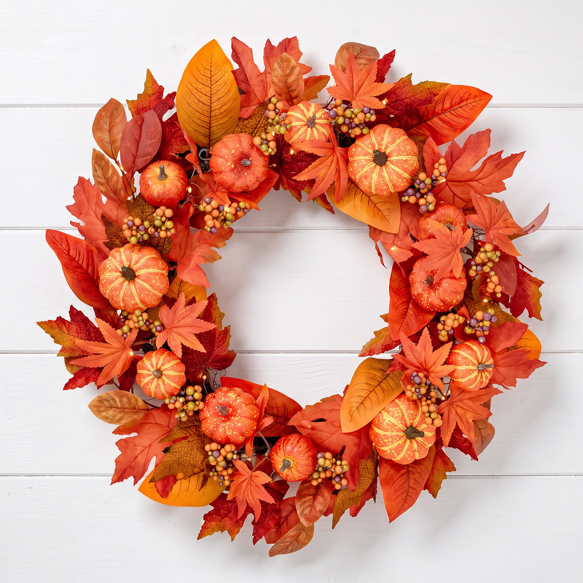 The Christmas Centre 26in Prelit Amber Autumn Wreath with Warm White Battery Operated LED Lights