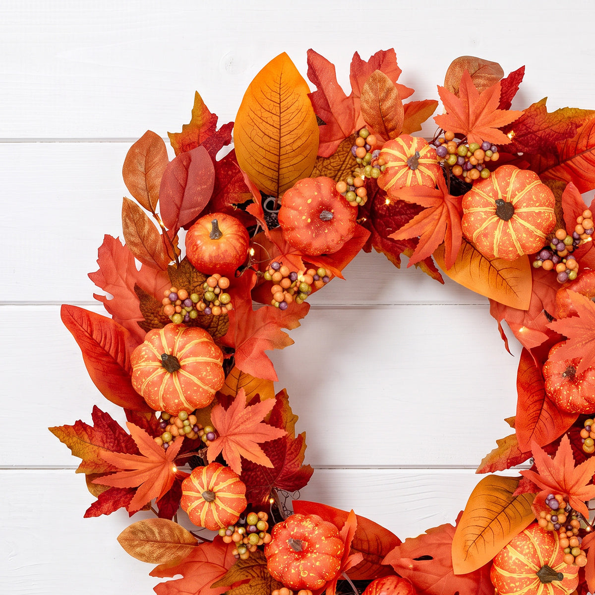 The Christmas Centre 26in Prelit Amber Autumn Wreath with Warm White Battery Operated LED Lights