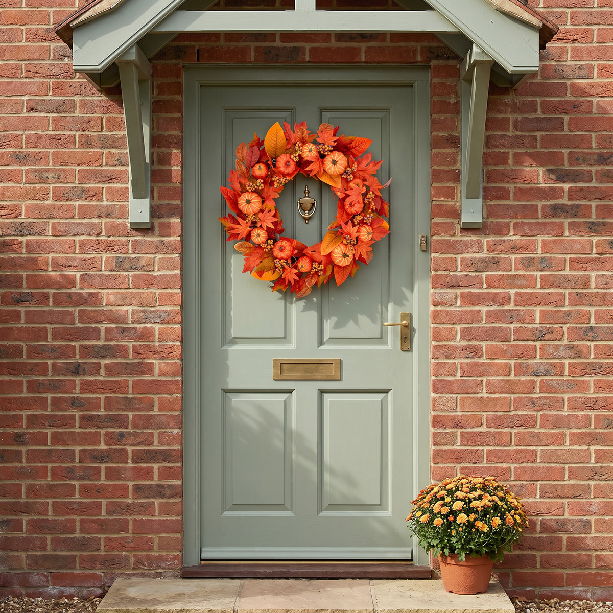 The Christmas Centre 26in Prelit Amber Autumn Wreath with Warm White Battery Operated LED Lights