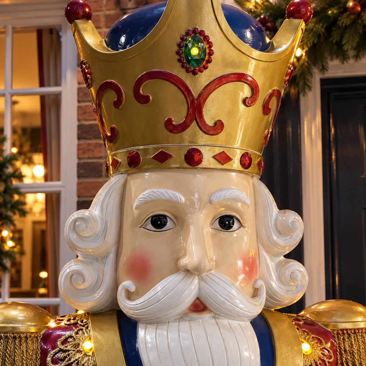 6ft Extra Large Traditional Christmas Nutcracker King - Red, Blue and Cream with LED Lights