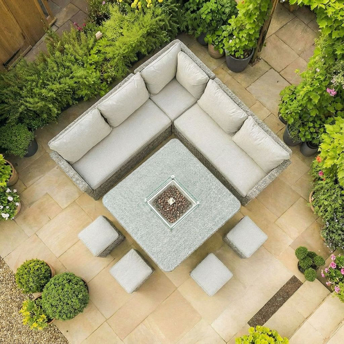 Bracken Outdoors Richmond Square Rattan Corner Sofa Garden Furniture Set with Fire Pit Table