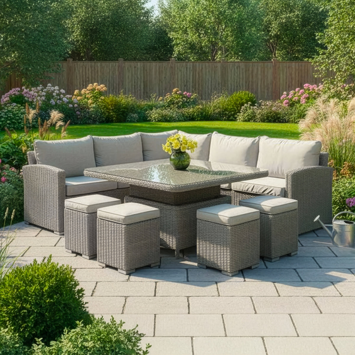 Bracken Outdoors Richmond Square Rattan Corner Sofa Garden Furniture Set with Height Adjustable Table