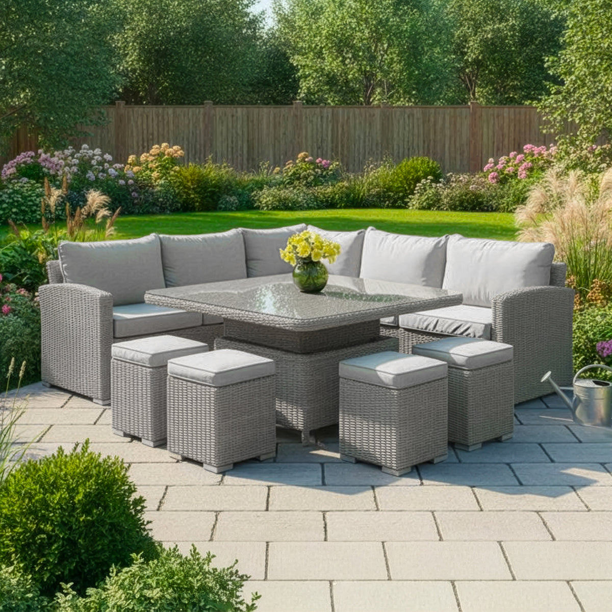 Bracken Outdoors Richmond Square Rattan Corner Sofa Garden Furniture Set with Height Adjustable Table