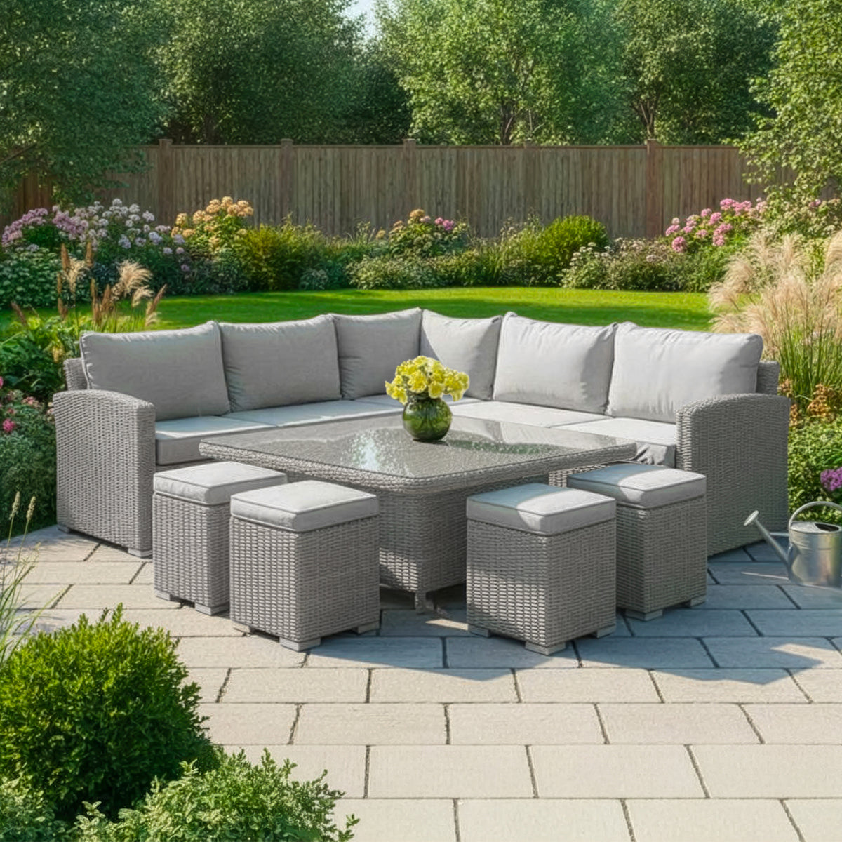 Bracken Outdoors Richmond Square Rattan Corner Sofa Garden Furniture Set with Height Adjustable Table