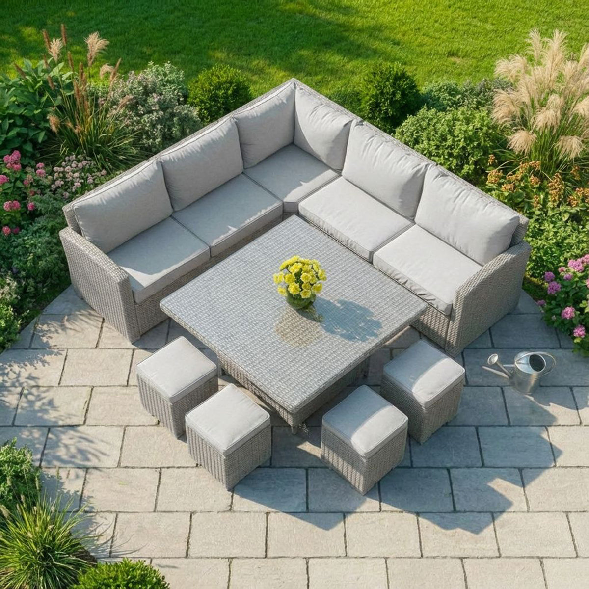 Bracken Outdoors Richmond Square Rattan Corner Sofa Garden Furniture Set with Height Adjustable Table