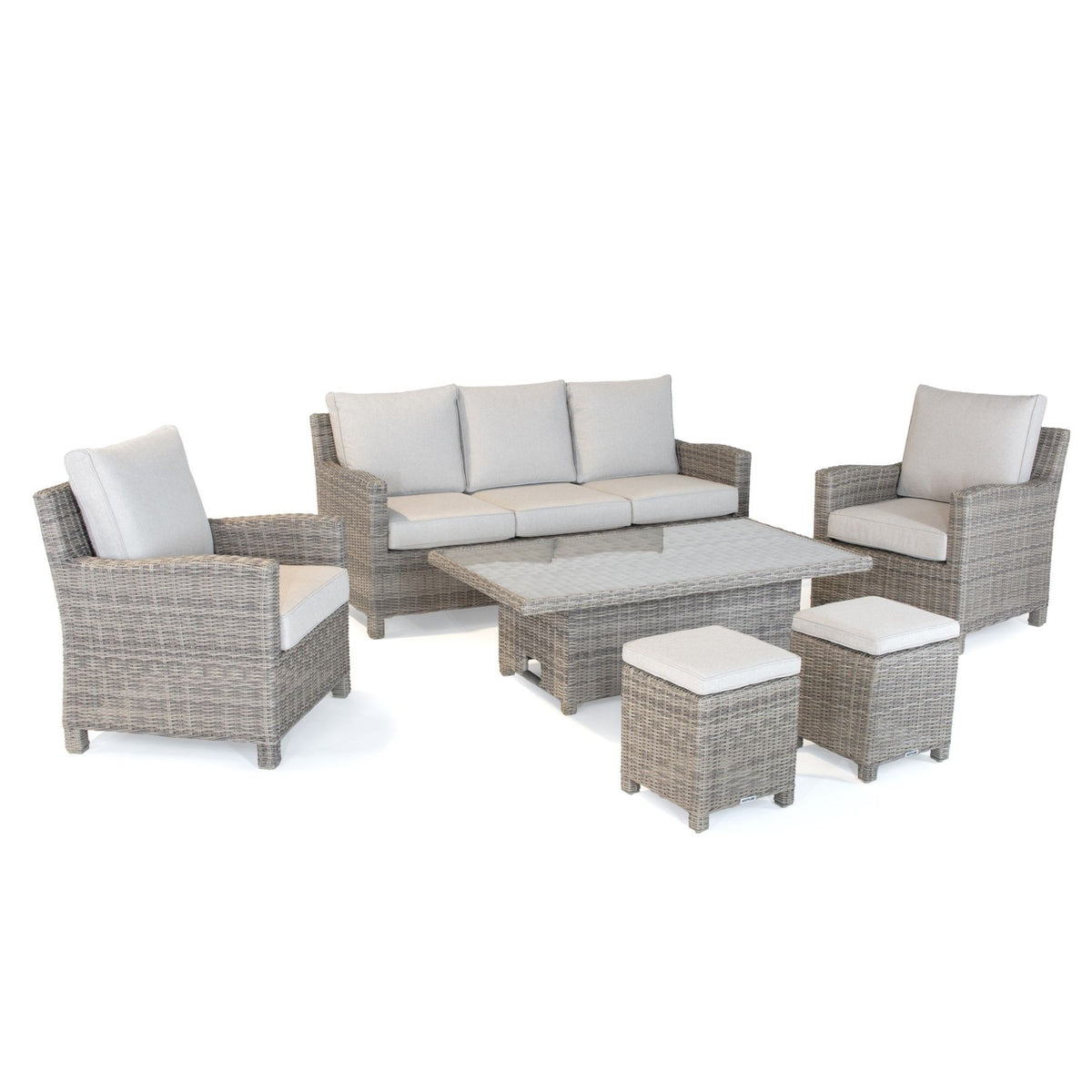 Kettler Palma Signature Oyster Wicker Lounge Sofa Set with High Low Glass Top Table