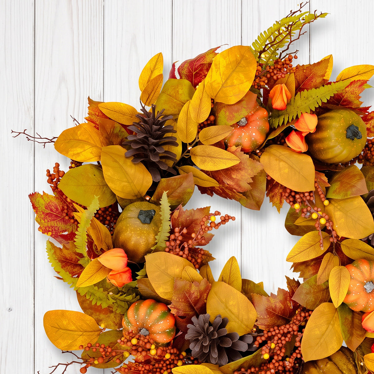 The Christmas Centre 26in Prelit Cedar Autumn Wreath with Warm White Battery Operated LED Lights
