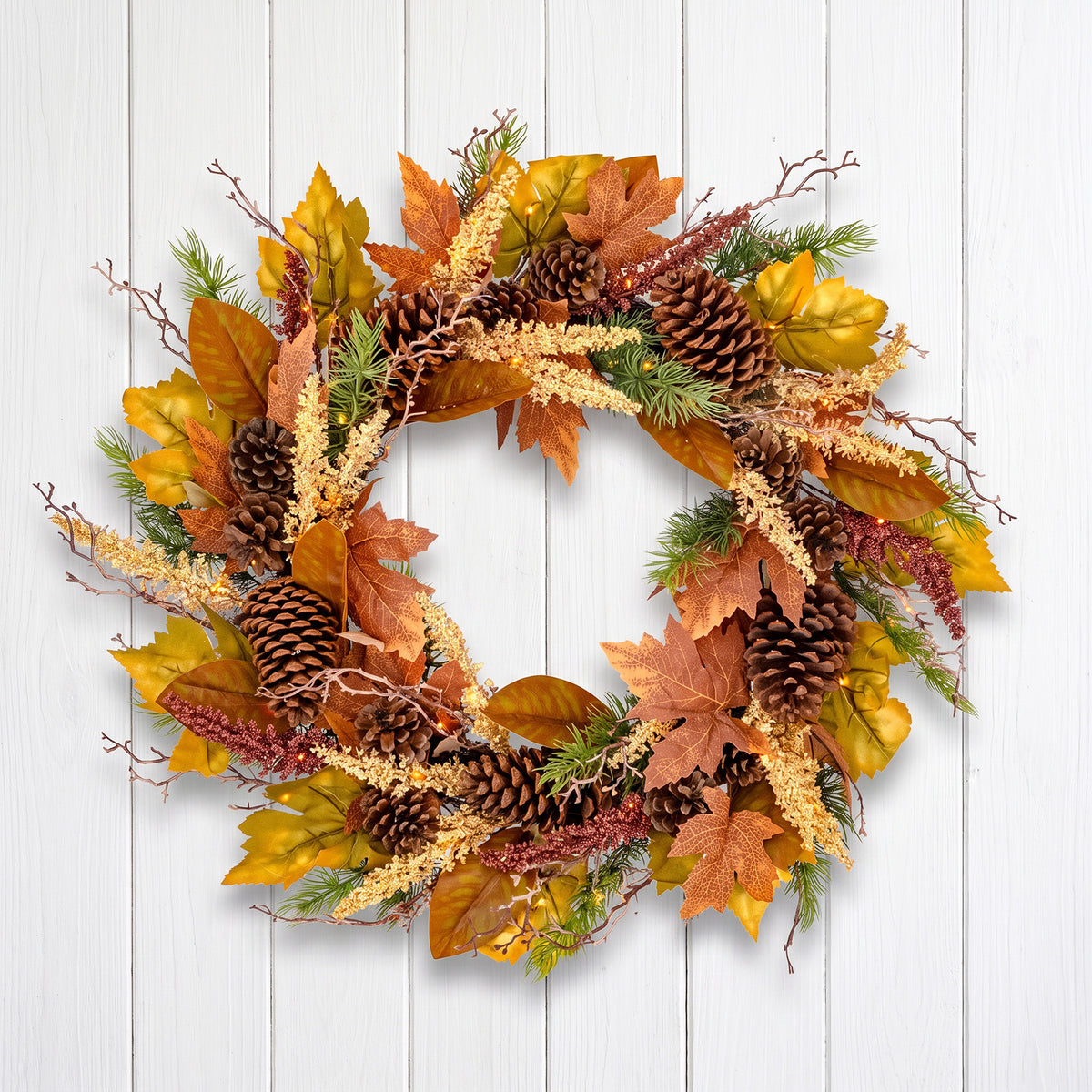 The Christmas Centre 26in Prelit Willow Autumn Wreath with Warm White Battery Operated LED Lights