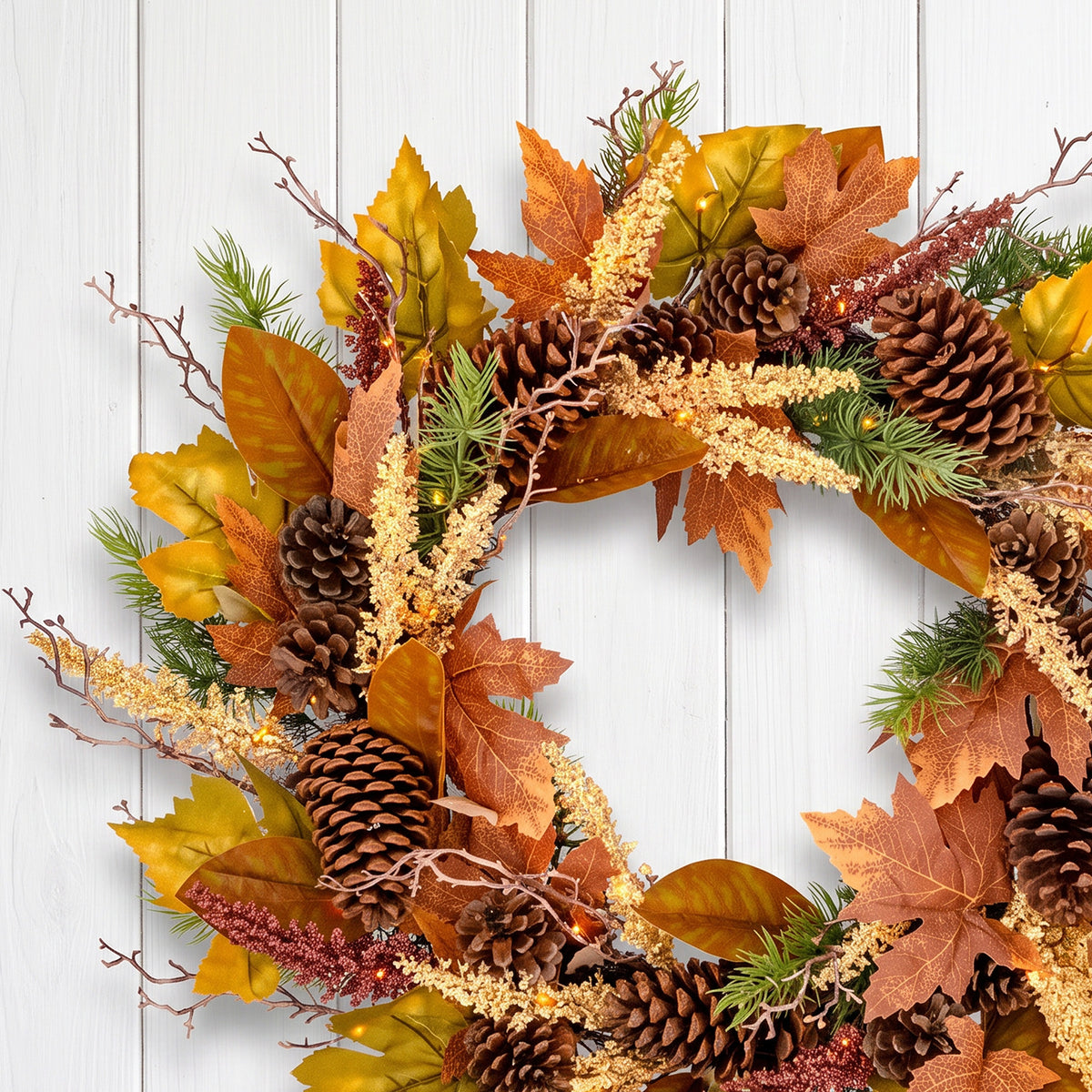 The Christmas Centre 26in Prelit Willow Autumn Wreath with Warm White Battery Operated LED Lights